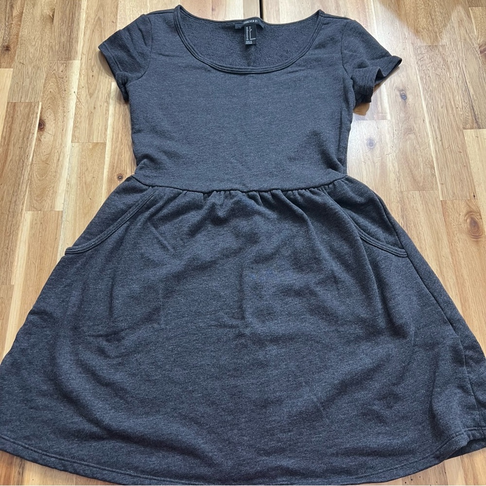 Forever 21 Charcoal Gray Fit & Flare Pocket Dress - Size Small